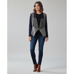 White House Black Market Womens Open-Front Marled Tweed Black Cardigan Blazer 12